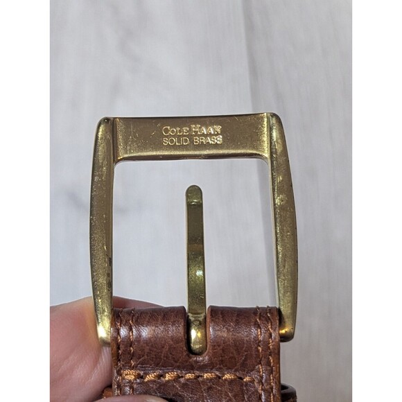 Cole Haan Leather Belt Men's Solid Brass Buckle A3780 Brown 90/36 - Picture 2 of 6